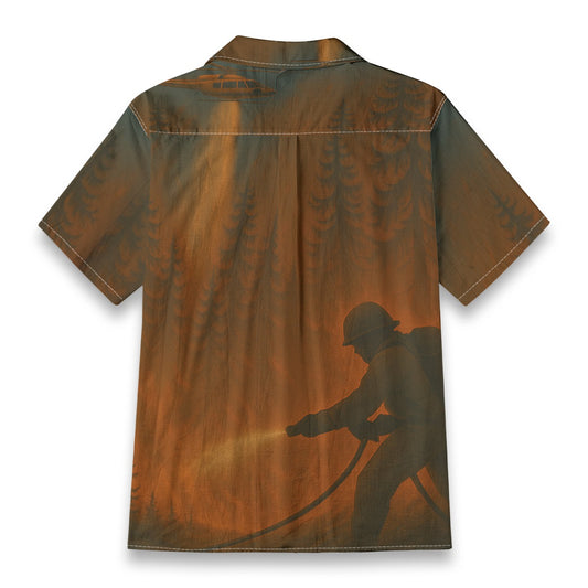 Fireman Extinguishing w/ Helicopter - All-Over Print Men's Casual Hawaiian Short Sleeve Shirt