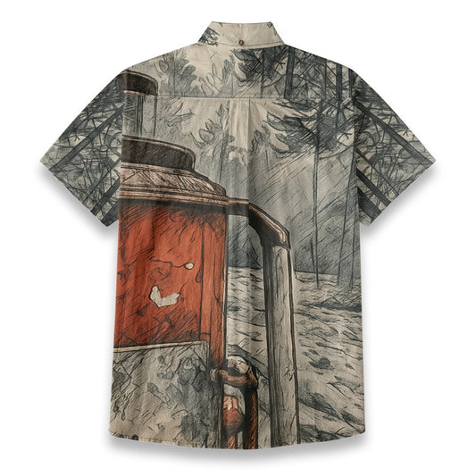 Hut w/ Forest - All-Over Print Men's Breathable Cotton Shirt