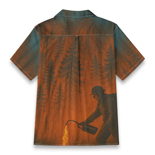 Fireman w/ Forest - All-Over Print Men's Casual Hawaiian Short Sleeve Shirt
