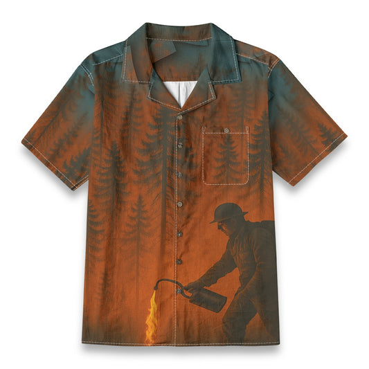 Fireman w/ Forest - All-Over Print Men's Casual Hawaiian Short Sleeve Shirt