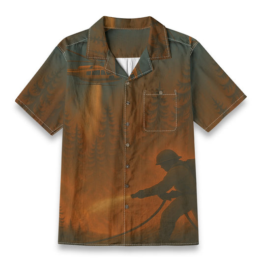 Fireman Extinguishing w/ Helicopter - All-Over Print Men's Casual Hawaiian Short Sleeve Shirt