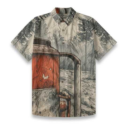 Hut w/ Forest - All-Over Print Men's Breathable Cotton Shirt