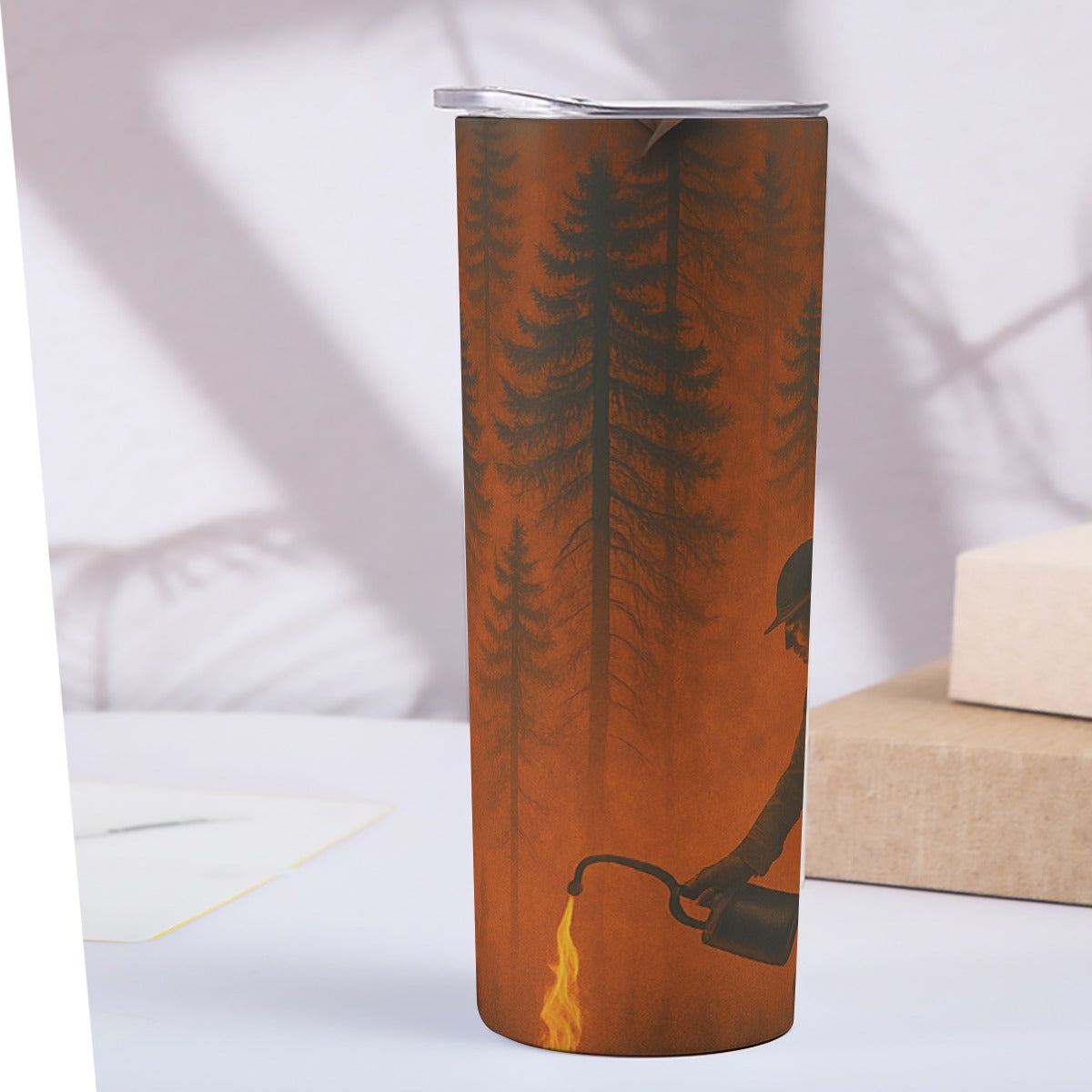 Fireman w/ Forest - Custom 20OZ Straight Cup With Sliding Lid