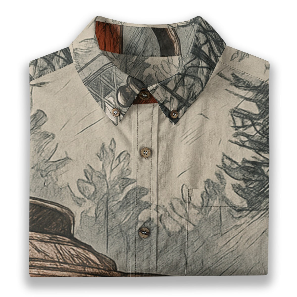 Hut w/ Forest - All-Over Print Men's Breathable Cotton Shirt